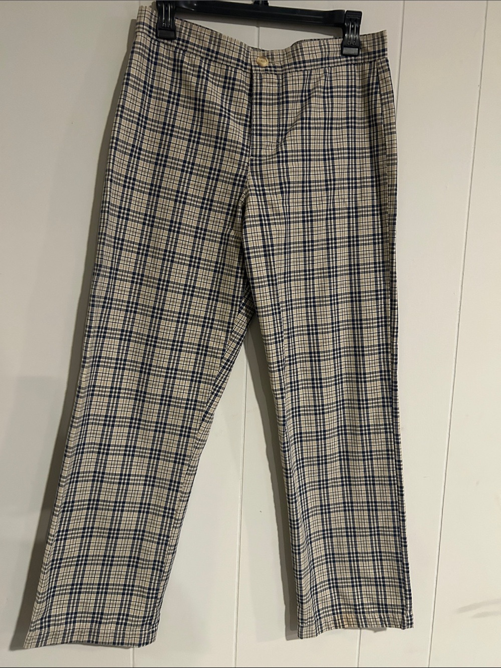 lei Beige and Navy Plaid Straight-Leg Pants